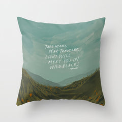 "Take Heart, Dear Traveller, Light Will Meet You In Wild Places." | Landscape Design Throw Pillow