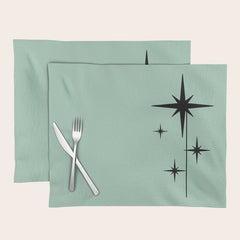 1950s Atomic Age Retro Starbursts in Aqua Mint and Black Placemat