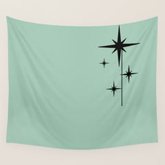 1950s Atomic Age Retro Starbursts in Aqua Mint and Black Wall Tapestry