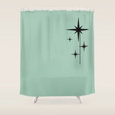 1950s Atomic Age Retro Starbursts in Aqua Mint and Black Shower Curtain
