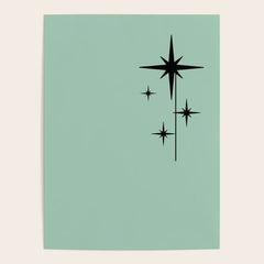 1950s Atomic Age Retro Starbursts in Aqua Mint and Black Poster