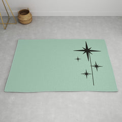 1950s Atomic Age Retro Starbursts in Aqua Mint and Black Rug