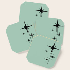 1950s Atomic Age Retro Starbursts in Aqua Mint and Black Coaster