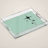 1950s Atomic Age Retro Starbursts in Aqua Mint and Black Acrylic Tray