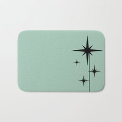 1950s Atomic Age Retro Starbursts in Aqua Mint and Black Bath Mat