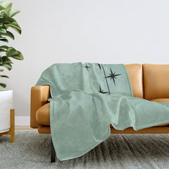 1950s Atomic Age Retro Starbursts in Aqua Mint and Black Throw Blanket