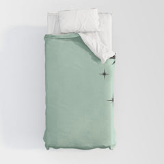 1950s Atomic Age Retro Starbursts in Aqua Mint and Black Duvet Cover