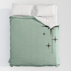 1950s Atomic Age Retro Starbursts in Aqua Mint and Black Comforter