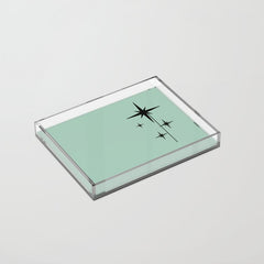 1950s Atomic Age Retro Starbursts in Aqua Mint and Black Acrylic Tray