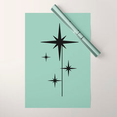 1950s Atomic Age Retro Starbursts in Aqua Mint and Black Wrapping Paper
