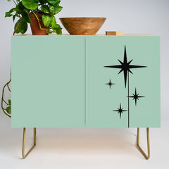 1950s Atomic Age Retro Starbursts in Aqua Mint and Black Credenza