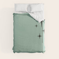 1950s Atomic Age Retro Starbursts in Aqua Mint and Black Duvet Cover