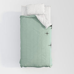 1950s Atomic Age Retro Starbursts in Aqua Mint and Black Comforter