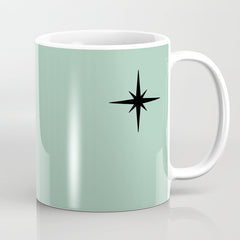 1950s Atomic Age Retro Starbursts in Aqua Mint and Black Coffee Mug