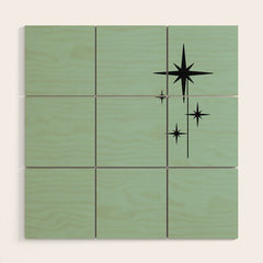 1950s Atomic Age Retro Starbursts in Aqua Mint and Black Wood Wall Art