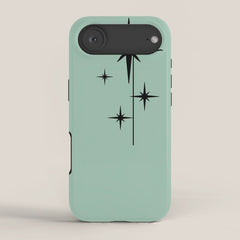 1950s Atomic Age Retro Starbursts in Aqua Mint and Black iPhone Case