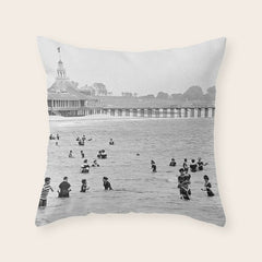 1895 Narragansett Pier and Beach, Narragansett, Rhode Island Throw Pillow