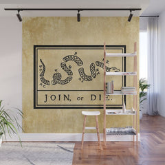 1776 "Join, or Die" Revolutionary War flag with 13 colonies, snake & no colors by Benjamin Franklin Wall Mural