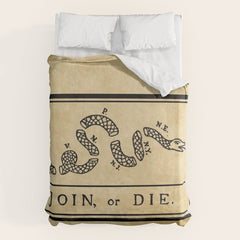 1776 "Join, or Die" Revolutionary War flag with 13 colonies, snake & no colors by Benjamin Franklin Duvet Cover