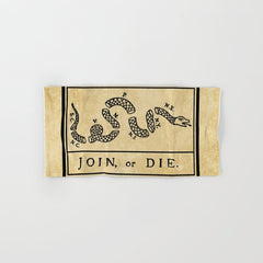 1776 "Join, or Die" Revolutionary War flag with 13 colonies, snake & no colors by Benjamin Franklin Bath Towel
