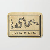 1776 "Join, or Die" Revolutionary War flag with 13 colonies, snake & no colors by Benjamin Franklin Bath Mat