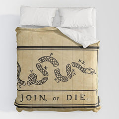 1776 "Join, or Die" Revolutionary War flag with 13 colonies, snake & no colors by Benjamin Franklin Comforter