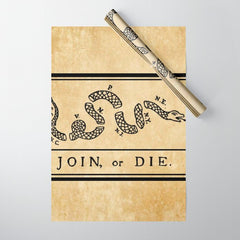 1776 "Join, or Die" Revolutionary War flag with 13 colonies, snake & no colors by Benjamin Franklin Wrapping Paper