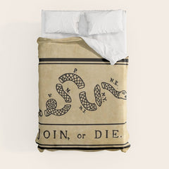 1776 "Join, or Die" Revolutionary War flag with 13 colonies, snake & no colors by Benjamin Franklin Duvet Cover