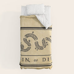 1776 "Join, or Die" Revolutionary War flag with 13 colonies, snake & no colors by Benjamin Franklin Duvet Cover