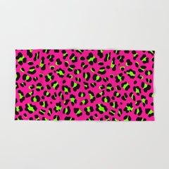 80s Neon Pink and Lime Green Leopard Bath Towel