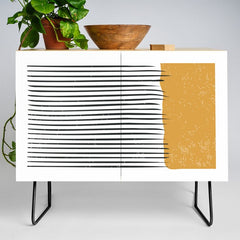 (White Background) Mid Century Modern Minimalist Rothko Inspired Color Field With Lines Geometric Style Credenza