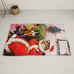 A Merry Christmas' Vintage Cat Art by Louis Wain Rug