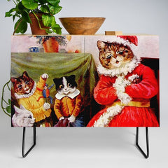 A Merry Christmas' Vintage Cat Art by Louis Wain Credenza