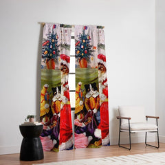 A Merry Christmas' Vintage Cat Art by Louis Wain Window Curtain