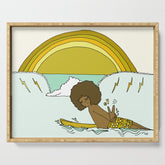 "buttons" kaluhiokalani 70s surf legend // retro surf art by surfy birdy Serving Tray