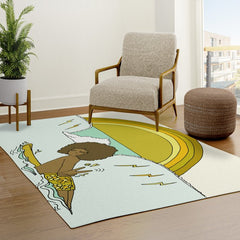 "buttons" kaluhiokalani 70s surf legend // retro surf art by surfy birdy Rug