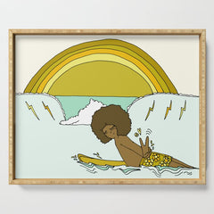 "buttons" kaluhiokalani 70s surf legend // retro surf art by surfy birdy Serving Tray
