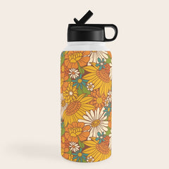 70s Retro Floral Water Bottle