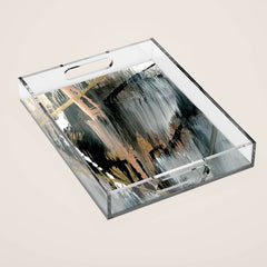 01025: a neutral abstract in gold, black, and white Acrylic Tray