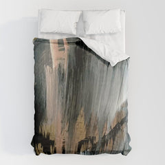 01025: a neutral abstract in gold, black, and white Duvet Cover