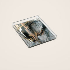 01025: a neutral abstract in gold, black, and white Acrylic Tray