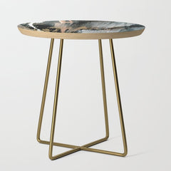 01025: a neutral abstract in gold, black, and white Side Table
