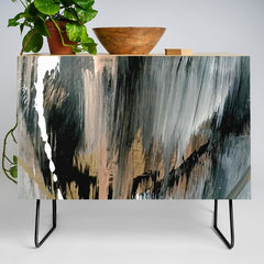 01025: a neutral abstract in gold, black, and white Credenza