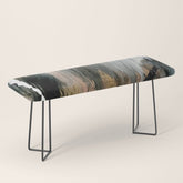 01025: a neutral abstract in gold, black, and white Bench