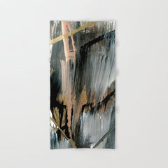 01025: a neutral abstract in gold, black, and white Bath Towel