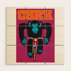 1968 CYRK Cycling Chimpanzee Polish Circus Poster Wood Wall Art