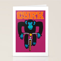 1968 CYRK Cycling Chimpanzee Polish Circus Poster Stationery Card