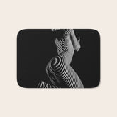 0721s-MM BW Fine Art Nude Tiger Striped Woman on Her Knees Bath Mat