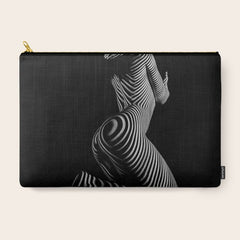 0721s-MM BW Fine Art Nude Tiger Striped Woman on Her Knees Carry All Pouch
