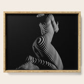 0721s-MM BW Fine Art Nude Tiger Striped Woman on Her Knees Serving Tray